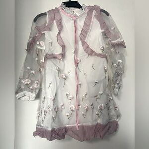 Embroidered floral dress with sheer sleeve